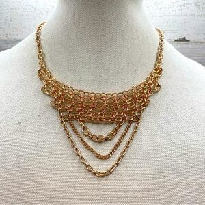 Jessica Simpson Gold Tone Choker Multi Layer Chain Statement Necklace